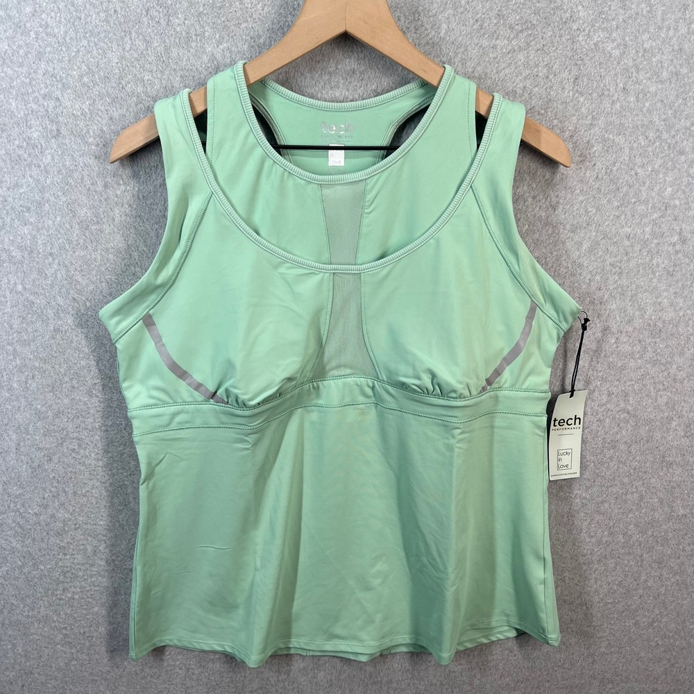 Lucky in Love Tech Performance Tank Top Sage Green CT837-345 Womens XL Shelf Bra